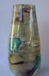 Exquisite hand-made and decorated Art glass vase - nice pastel turquoise gold gray green color shades by Franco, Italy...