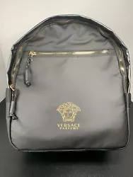 VERSACE PARFUMS Backpack Bag Medusa Logo Black and Gold Detail NEW. Please check pics for flaws in measurements New...