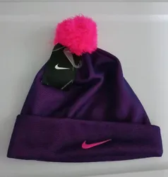 Girls Youth Nike Hat Pink Purple Pom Pom Size 7/16. Condition is Pre-owned. Shipped with USPS Ground Advantage.