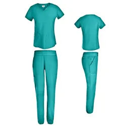 Ladies stretch scrub set. - Front draw string/Back Elastic bottom tapered leg pants. - 2 pocket top with rib. Pants...