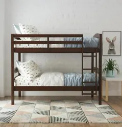 Better Homes & Gardens Leighton Wood Twin-Over-Twin Bunk Bed, Mocha.