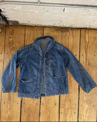 WW2 USN Shawl Collar Denim Jacket. Great wear. Some small holes nothing major. Fabric is strong, color is rich....