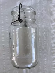 Vintage Atlas e-z seal glass Quart canning jar, Wire Bail Glass Lid.