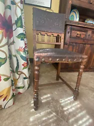 Antique Spanish Colonial Chair ALL ORIGINAL. Four beautiful leather and carved wood chairs featuring traditional...