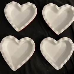 Crate & Barrel 4 Red White Ceramic Heart-Shaped Baking Dishes 6” X 1” Deep. They are in unused condition except for...
