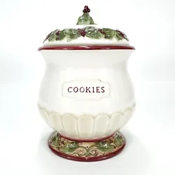 Excellent Condition Amscan Inc. Christmas Cookie Jar / Cannister Featuring mistletoe and winter berries as its theme....