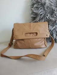 LUCKY BRAND Abbey Road Brown Leather Messenger Foldover Crossbody Bag.
