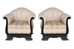 Paire de fauteuil art déco bois noirci et soierie de dimension hauteur 73 cm pour une largeur de 78 cm et une...