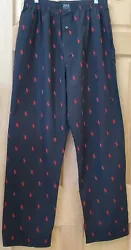 RALPH LAUREN PAJAMA BOTTOMS/LEISURE/LOUNGE PANTS BLACK WITH RED PONIES SIZE MEDIUM. NEW CONDITION Measurements Aprox ...