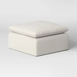 •Haven French seam modular ottoman •Wooden frame •Feather-filled attached pillow •Cream fabric upholstery...