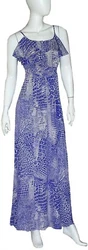 Purple Print Maxi Dress. Sleeveless dress. Fully Lined. Hip: Drapes. Bust: 17