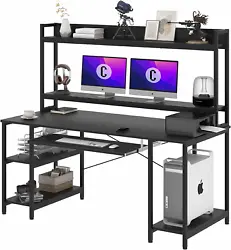 【Ample Space & Spacious Desktop】Functional Desk with shelves are reversible, with CPU stands and storage shelves on...