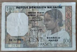 Banque de Madagascar et des Comores. Valeur100 francs. cent Francs. Dessinateur : Lorrain. Graveur : Dubreuil....