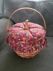 Longaberger 1995 PUMPKIN BASKET Fall Foliage with Plastic Liner, Tie-on, Fabric Lid and Inside Linner.