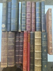 Lot de 18 ouvrages grand format (22-30cm de haut) reliés demi cuir. type varié (revues, littérature, histoire,...