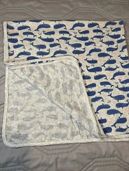 Beautiful Carters Smooth Cotton Blue Whale Print Grey Cotton Background Baby Blanket Loveyrarely used, kept at Grandmas...