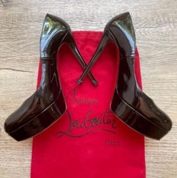 AUTHENTIC Christian Louboutin Bianca Heels, Paten Leather Black (size 7.5/38.5). Soles & heels have been...