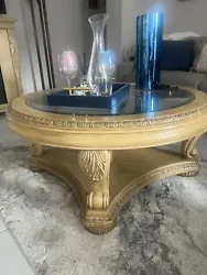 Coffee and side tables. Round Coffee table measures 42Wx20HEnd table measures 21Dx25Wx26HUsed but excellent conditions