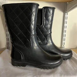 SPERRY TOP SIDER BLACK RUBBER TALL RAIN BOOTS SIZE 7 WOMENS Waterproof