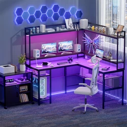 Homieasy L Shaped Desk with Hutch. Top Storage Hutch. ✔️【Gaming desk & Smart Led Light】 The L shaped gaming...