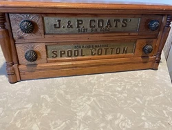 THREAD SPOOL DISPLAY CABINET - General Store Advertising Sewing. 1910 era J P Coats cabinet with raised lettering...