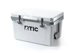 RTIC 32 QT Ultra-Light Cooler - Color: White & Grey. Empty Weight: 13 lbs. Integrated Locking System allows cooler to...