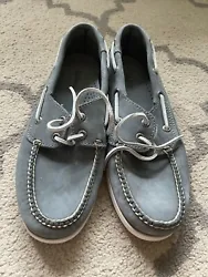 LL Bean Womens 8.5M Boat Shoes Grey Leather Deck Dock Loafers Used.