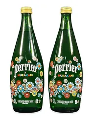 2 - Takashi Murakami X Perrier GLASS Bottle (750mL) LIMITED EDITION Artist Series. Shipped with USPS Priority Mail.