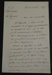 Lettre autographe signée de Général Louis ANDRÉ en date du 11 février 1895 sur papier à en-tête 