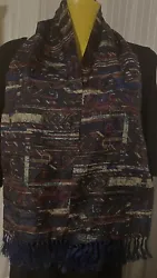 Vintage LINCO Fine Silk Double Fold Fringed Scarf with Abstract Batik design. Measurements: 52” x 7.”