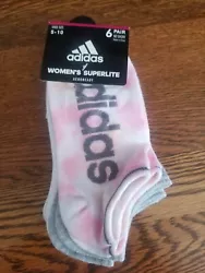 Adidas Womens Superlite Linear No Show Socks (6-Pair), Vapour Pink/Ambient Sky.