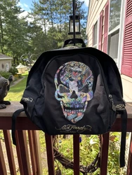 Ed Hardy by Christian Audigier Eternal Love Skull Geisha Girl Tiger Nylon & Cotton Black Multicolor Unisex Backpack....