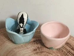 RARE Older Disney Schmid Bambi Flower Ceramic Set.  There is a small chip on bottom of pink cup which is not...