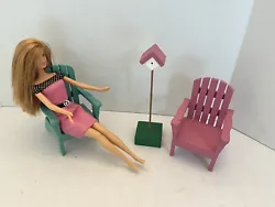 Barbie Doll House Lawn Furniture Wood Pink & Green ADIRONDACK CHAIRS, Birdhouse