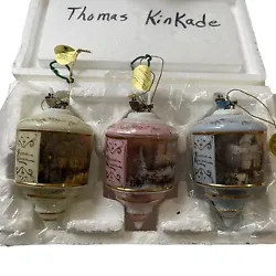 Thomas kinkade glass Christmas Ornaments set of three Victorian holiday carolers.
