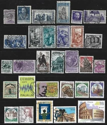 1 timbre de 1908 Roi Victor-Emmanuel III. - 4 timbres de 1950 Italie au travail. - 2 timbres de 1946 Proclamation de la...