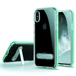 For iPhone X/Xs Transparent Bumper Case w/ Kickstand GREEN Transparent Bumper Case Cover w/ Kickstand for iPhone X/Xs...