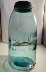 BEAUTIFUL BOLDT MASON HG BALL BLUE ANTIQUE MASON JAR. Front of jar: BOLDT MASON JAR Base is unmarked Smooth lip Mason...