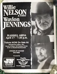 Original Willie Nelson/Waylon Jennings Concert Poster. This poster has been stored rolled in mailing tube. To get good...