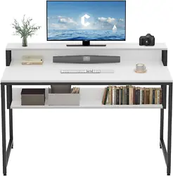 Design for Multi-Use: Cubiker computer desk with top shelves and the bottom bookshelf. Size and Assemble: Suitable 47