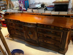 Several handles are not attached and will need repairing. Thomasville Bedroom Suite “Burl Woods” Collection.