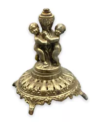 Vintage Antique Gilded Brass Metal Twin Cherub Children Boys Table Lamp Marble Base Hollywood Regency 9