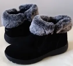 KHOMBU Jessica Black Suede Leather Fur Trimmed Snow Boots Womens 8M. 1.5
