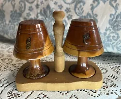 Vintage Wood Lamp Salt & Pepper Shakers with Stand. I DO combine shipping; feel free to message me with questions. 