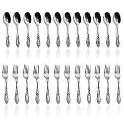 24 PCS Stainless Steel Cutlery Utensil Set: Includes 12 Dinner forks and 12 Dinner spoons. Stylish design allows you to...