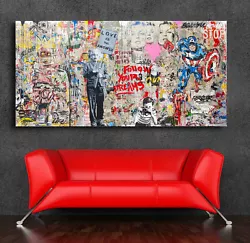 Mr. Brainwash Einstein Mural 42 x 24 Canvas Print Giclee. Canvas is a matte finish, Glossy is a vibrant, photo like...