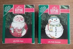 Santa is new and in original sealed plastic that has not been opened. The snowman is in very good preowned condition.