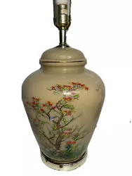 Vintage Japanese Satsuma Style Moriage Vase Table Lamp Wood Base Light Birds.
