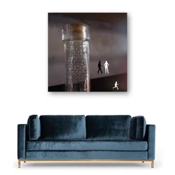 Matières : tirage fine art sur papier, collé sous verre acrylique, contre-collage sur plaque métal. Il lui prend la...