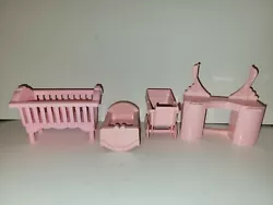 Playskool Dollhouse Furniture Baby Girl Pink Bedroom Set Stroller Crib Dresser.